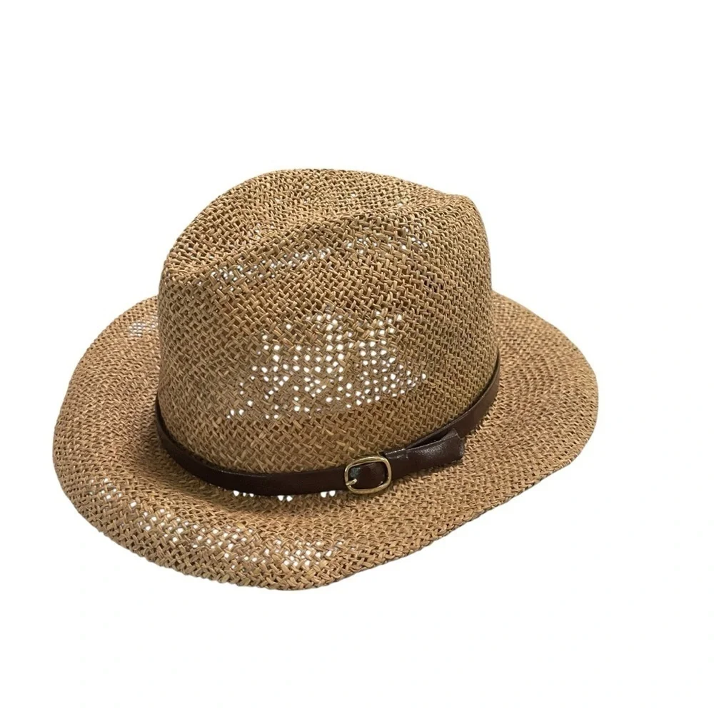 VTG Moja XL Men’s Woven Straw Fedora Hat with Brown Leather Band – Made in Korea